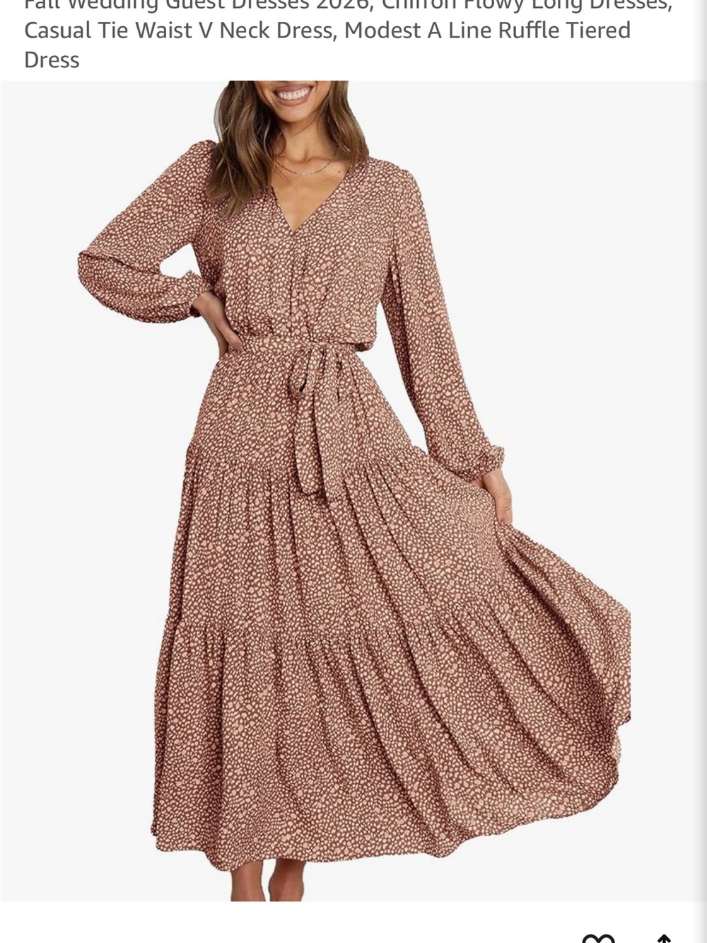 Tiered V-Neck Long Dress with Tie Waist - Dusty Rose Print